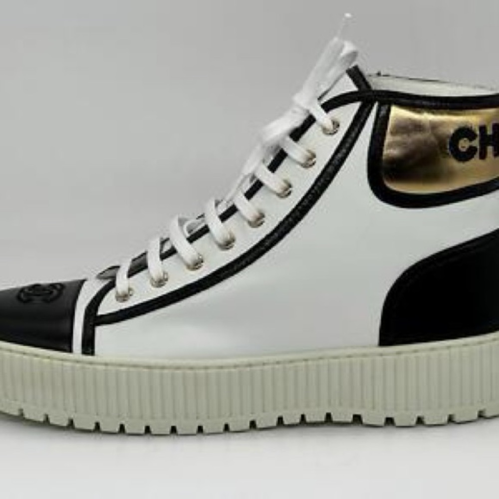 Chanel‎ High-Top Sneakers - Black, White, and Gold size 39